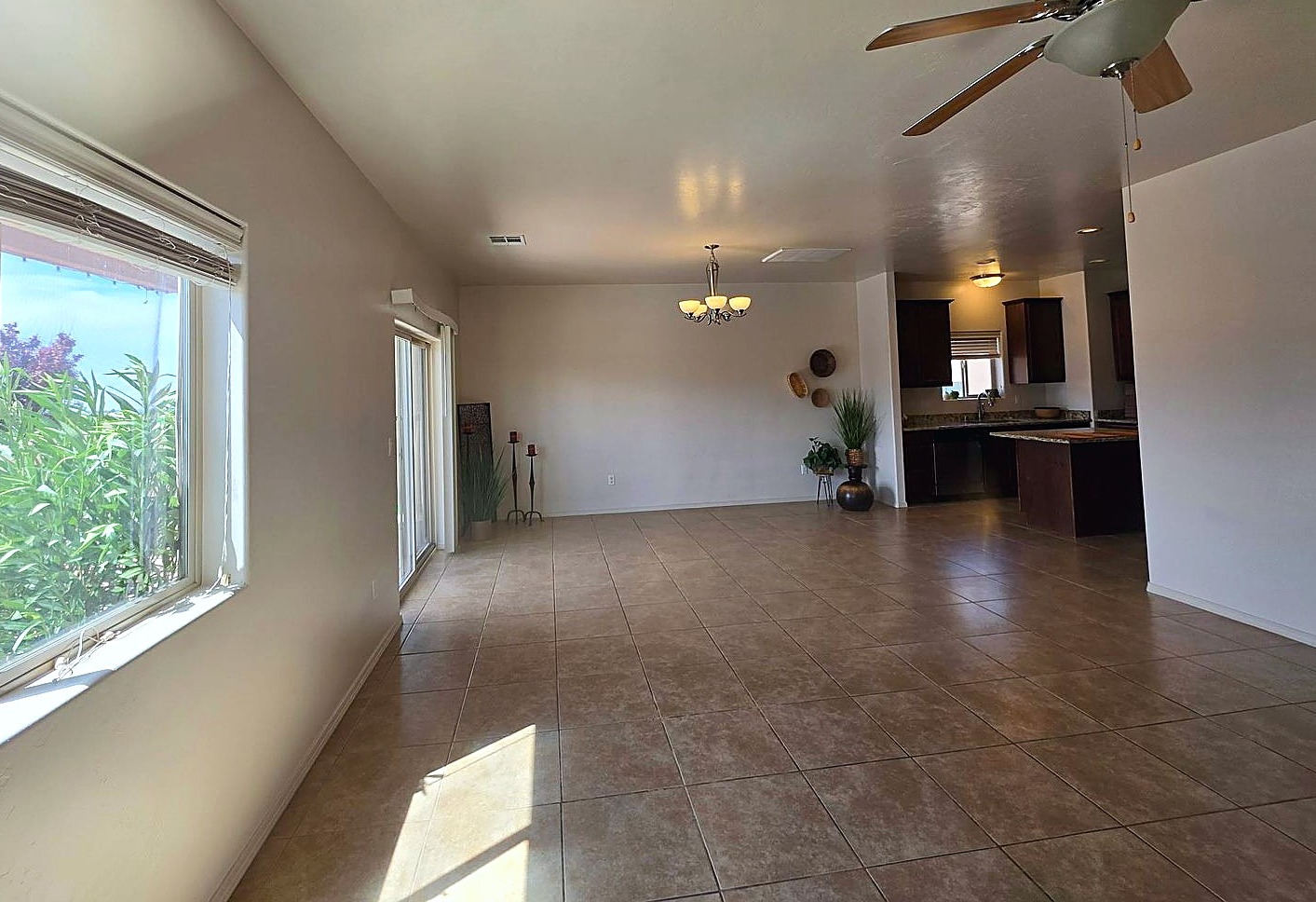 Living & Dining — Vaulted ceilings, tile flooring
